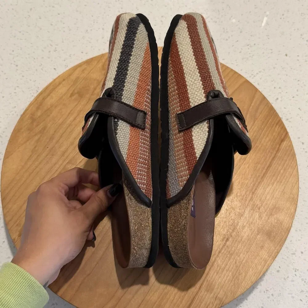 Res Ipsa Clogs Mens 9 Kilim Woven Stripe Buckle Slip On Multi Casual Artsy Boho
